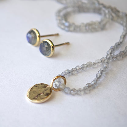 Schmuckset :luna: | Halsschmuck & Ohrschmuck aus Gelbgold mit Labradorit