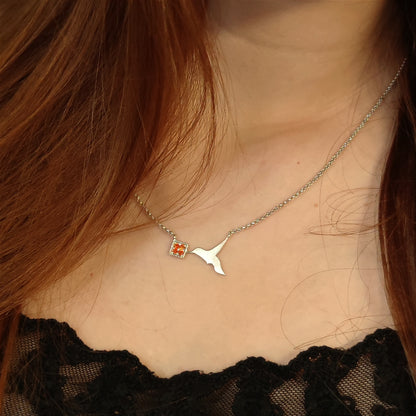 Halsschmuck :hummingbird: | Silberkette mit Kolibri an leuchtender Blüte